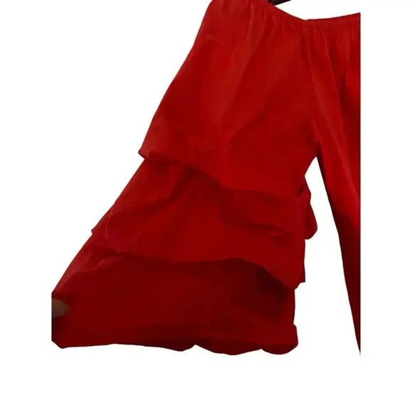 ZARA Top Womens Size M Red Cotton Blend Off The Shoulder Ruffle Sleeve Boho - Picture 5 of 8